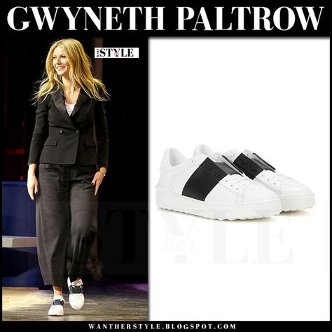 Gwyneth Paltrow in white and black leather Valentino Open sneakers Valentino Sneakers Outfit Women, Valentino Sneakers Outfit, Sneakers Outfit Women, Valentino Sneakers, Sneaker Outfits Women, Cinderella Shoes, Saddle Shoes, Spring Outfits Women, Gwyneth Paltrow