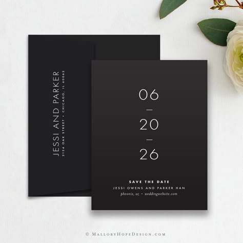 Modern Minimal White Ink Save the Date, Printed Black & White save the date, Printed Save the Date, Navy Save the Date, Navy Paper White Ink Modern Black And White Save The Date, Save The Dates Black And White, Save The Date Ideas Black, Black And White Save The Date, Dark Wedding Invitations, Black Save The Date, Save The Date Black, Minimal Save The Date, Edgy Wedding