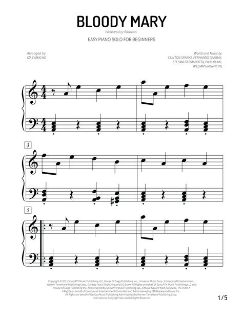 Easy Piano Sheet Bloody Mary LADY GAGA Wednesday Addams Lady Gaga Wednesday, Dj Snake, Easy Piano, Piano Sheet, Wednesday Addams, Piano Sheet Music, Music Publishing, Lady Gaga, Sheet Music