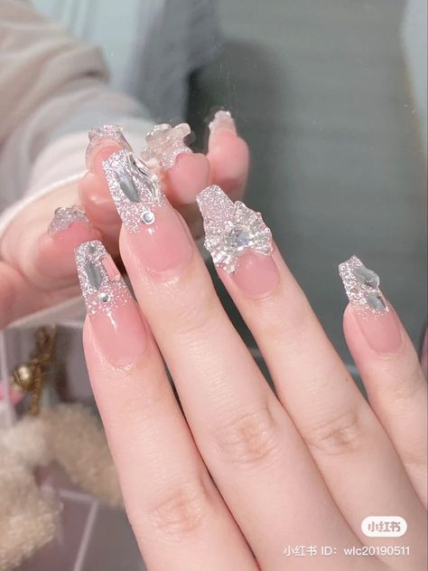 Clear Glitter Nails, Asian Nails, Dream Fashion, Blush Nails, Pretty Gel Nails, Really Cute Nails, Short Acrylic, Soft Nails, Jelly Nails