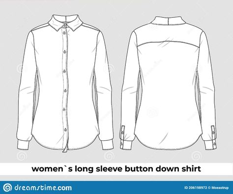 Women`s Long Sleeve Button Down Shirt Template Stock Vector - Illustration of clothing, apparel: 206198972 Shirts Template, Women Template, T Shirt Sketch, Shirt Sketch, Shirt Drawing, Oversized Button Down Shirt, Fashion Illustration Sketches Dresses, Shirt Template, Creative Template