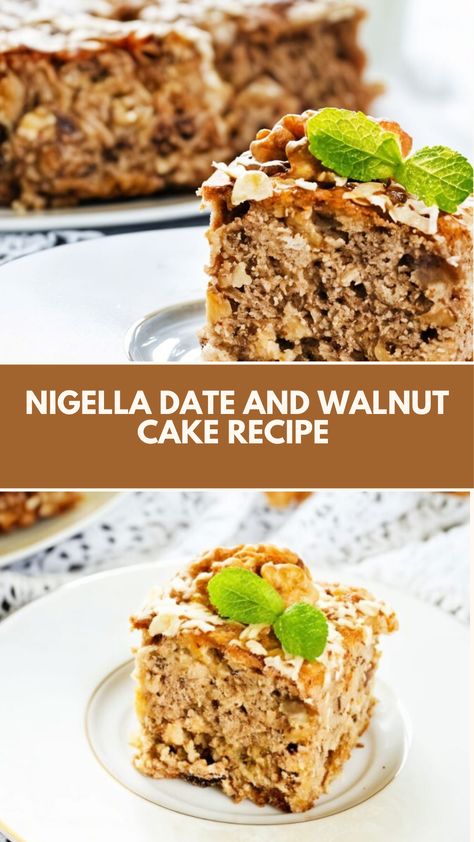 This delicious Nigella-inspired Date and Walnut Cake is a simple, comforting treat perfect for afternoon tea or a cozy dessert. With its moist texture and rich flavors, this easy-to-make cake uses pantry staples like dates and walnuts, making it a quick go-to option for a sweet, nutty indulgence any time. Walnut Date Cake, Date Walnut Cake, Nigella Lawson Recipes Desserts, Nigella Lawson Desserts, Walnut Cake Recipe, Date And Walnut, Date And Walnut Cake, Nigella Lawson Recipes, Walnut Cake