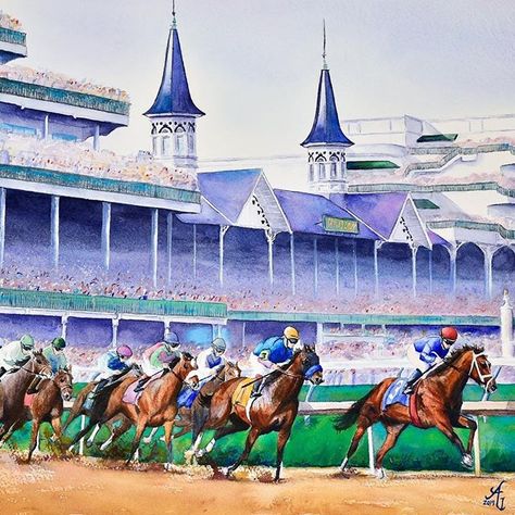 For as long as I can remember, as a Kentucky girl I celebrated the @kentuckyderby regardless of whether I lived in Kentucky, or Atlanta or… Traditional Art Prints, American Pharoah, Kentucky Girl, Horse Galloping, Equestrian Art, Churchill Downs, Racing Art, Watercolor Horse, Race Horses