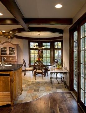 Transition From Tile To Wood Design Ideas, Pictures, Remodel, and Decor - page 4 Tile To Wood Transition, Transition Flooring, Kitchen And Dining Room, Tiles Design, Dining Nook, Living Room Flooring, Flooring Options, Kitchen Remodel Idea, Wood Tile