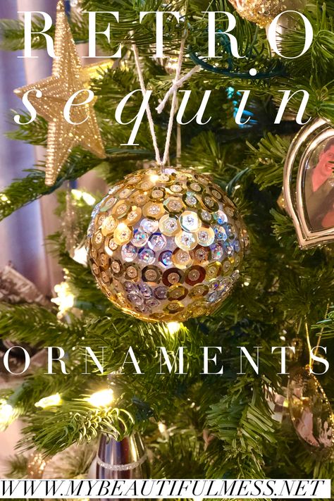 Sequin Pin Ornaments, Vintage Beaded Ornaments, Foam Ball Christmas Ornaments, Diy Sequin Ornaments, Sequin Christmas Ornaments Diy, Sequin Ornaments Diy Styrofoam Ball, Sequin Ornaments Diy, Foam Ball Ornaments, Diorama Ornaments