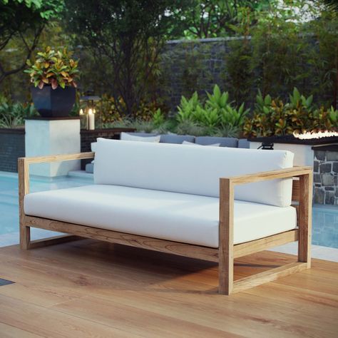 Free 2-day shipping on qualified orders over $35. Buy Modway Upland Outdoor Patio Teak Sofa in Natural White at Walmart.com Meja Outdoor, Small Patio Furniture, Resin Patio Furniture, Teak Patio Furniture, Teak Sofa, Backyard Furniture, Best Outdoor Furniture, Diy Garden Furniture, Teak Furniture