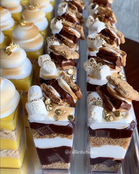 Smores Shooters, Smores Sandwich, Mini Smores, Graham Cracker Crumble, Dessert Cups Recipes, Dessert Shooters, Chocolate Pieces, Milk Chocolate Ganache, Layered Desserts