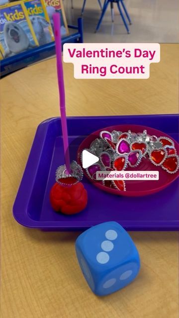 A preschool teacher and mom in CA ☀️ on Instagram: "Valentine’s Day Ring Count! Easy to set up! All materials from @dollartree! The preschoolers will: ❤️Make a ball of playdough 💜Stick in a straw 🩷 Roll the die and count the spots 💙 Place that number of rings on the straw 💕💕💕 Follow along for more ideas! 🫶🏽 . . . #countingactivities #valentinemath #preschoolmathactivity #prekvalentines" Math Valentines, Counting Activities, Math Activities Preschool, Valentines Day Treats, Preschool Teacher, Valentines For Kids, Preschool, Straw, Rolls