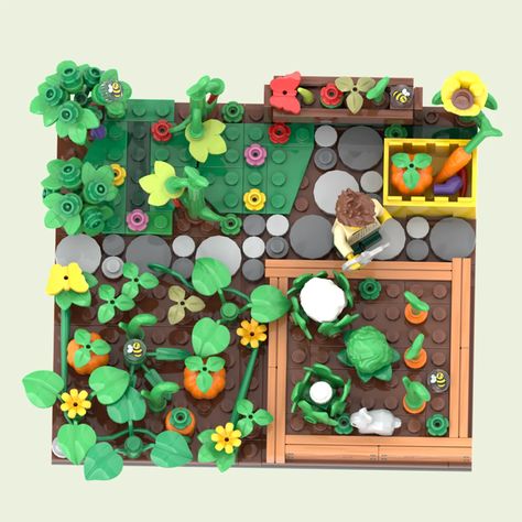 Lego Ideas House, Lego Village Ideas, Lego Park Ideas, Lego Kitchen Ideas, Cute Lego Builds, Mini Lego Ideas, Cute Lego Ideas, Tiny Vegetable Garden, Lego Build Ideas