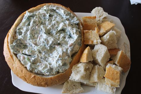 Guilt-Free Spinach Dip - Low Cal, Low Fat, High Protein!! Classic Spinach Dip, Bread Bowl Dip, Best Spinach Dip, Knorr Spinach Dip, Spinach Dip Recipe, Greek Yogurt Recipes, Spinach Dip, Bread Bowls, Yummy Dips