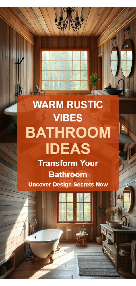 Rustic bathroom ideas Cottage Bathroom Decor Ideas, Rustic Guest Bathroom Ideas, Dual Shower Heads Master Baths, Rustic Bathrooms Ideas Farmhouse, Wood Tub Surround, Vintage Camp Style Decor, Rustic Bathrooms Ideas, Cottage Bathroom Decor, Small Rustic Bathroom