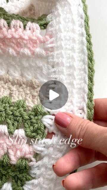 Kelly Martinelli on Instagram: "Finally made it to the border and I felt like this one needed a little highlight on the edge so I decided to add a sweet simple edge - a slip stitch edge. This simple slip stitch is worked on the last round and I’m working a slip stitch into the back loop in each stitch. The key with this one is to have loose tension! You want it to lay as a nice smooth flat edge. Just insert into the back loop, yarn over and gently pull thru your loop.  You can work this right around the corners as well. Stay tuned for the final blanket! #wip ▫️ Yarn: HobbyLobby “I love this yarn” brand in white, light sage, soft pink, and linen.  ▫️ Pattern: Mini Modern Granny blanket pattern by #daisyfarmcrafts ▫️ #moderncrochet #mamamaker  #handmadeisbestmade #crochetersgonnacrochet #ets Granny Blanket Pattern, Joining Granny Squares, Yarn Brand, Granny Blanket, Linen Pattern, Mini Moderns, Farm Crafts, I Love This Yarn, Granny Square Blanket