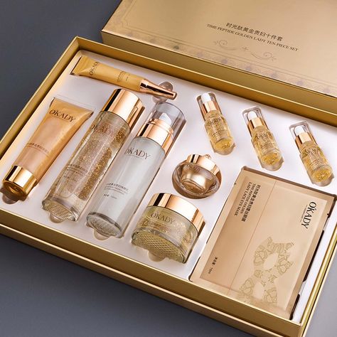 PRICES MAY VARY. ❤【Anti Aging Skin Care Sets 】Comprehensive set includes Women's Facial Cleanser 80g,Facial Toner 120 ml,Facial Serum 30ml,Facial Cream 50g,Eye Cream 15g and Lotion 100 ml providing a complete skin care routine for anti-aging needs.The golden gift box and practicality make it a great creative gift for women. Top tier birthday gifts for women, gifts for wives, gifts for girlfriends, gifts for her, gifts for mothers. Protect their skin and maintain a youthful appearance. ❤【Mild Tex Complete Skin Care Routine, Daily Care Routine, Desain Buklet, Young Skin, Anti Aging Skin, Skincare Gift Set, Skin Care Kit, Skin Care Gifts, Facial Cream