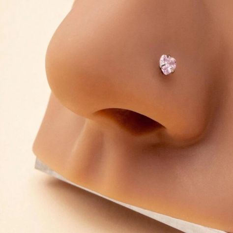 Nose Ring- A Pair (2) Of Heart Shaped Pink Cubic Zirconia Stainless Steel Nose Stud Ring These R Pink They Look This White Camera Nwt Tray 40 Small Nose Piercing, Nose Piercing Gold, Nose Stud Piercing, Stud Nose Piercing, Heart Nose Rings, Cute Nose Piercings, Piercing Stud, Nose Piercing Stud, White Camera