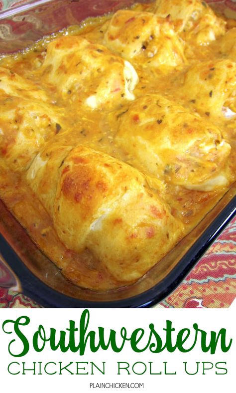 Southwestern Chicken Roll Ups | Plain Chicken® Creasant Roll Recipes, Plain Chicken Recipe, Crescent Roll Recipes Dinner, Rolled Chicken Recipes, Southwestern Chicken, Chicken Roll Ups, Chicken Roll, Mexican Casserole, Plain Chicken