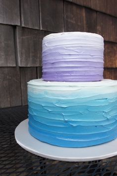 Purple and Blue Cake Blue And Purple Ombre Cake, Blue And Purple Birthday Cake, Blue Purple Cake, Blue And Purple Cake, Purple Cakes Birthday, Blue Birthday Cakes, New Birthday Cake, Wedding Cake Ombre, Mermaid Birthday Cakes