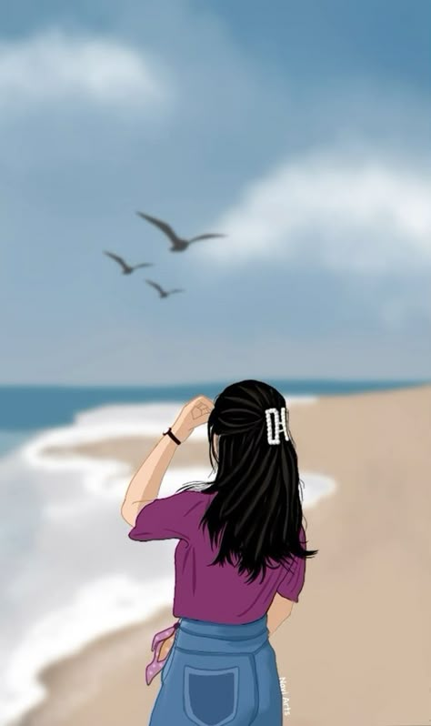 Girl In Beach, Girly Art Illustrations Life, Downtown Photography, Aesthetic Profile Picture Cartoon Soft, Nature Peace, Peace Life, Instagram Cartoon, Cover Wattpad, Beach Illustration