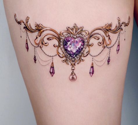 Shoulder Cap Tattoo, Colour Tattoo For Women, Lace Tattoo Design, Gem Tattoo, Tattoos To Cover Scars, Jewel Tattoo, Ankle Tattoos For Women, Wicked Tattoos, Diamond Tattoos