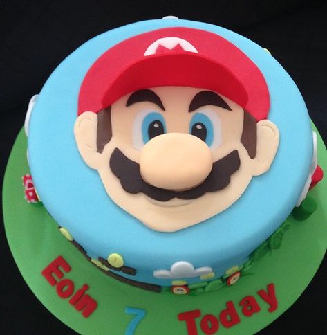 Mario Face, Mario Birthday Cake, Diy Cakes, Fondant Cakes Birthday, Face Cake, 6th Birthday Cakes, Mario Cake, Super Mario Birthday Party, Mario Birthday Party