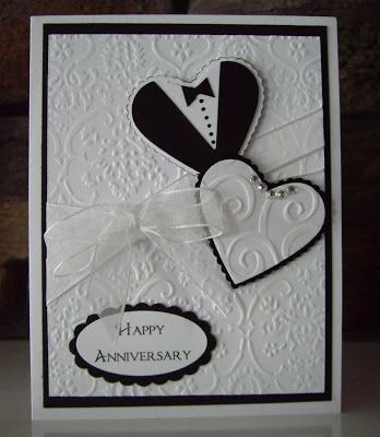 handmade anniversary card from Brown Paper Packages ... elegant black and white ... embossing folder texture ... dressed hearts ... Stampin Up Wedding Cards, Wedding Shower Cards, Wedding Cards Handmade, Paper Designs, Embossed Cards, Wedding Anniversary Cards, Engagement Cards, Anniversary Card, Creative Cards