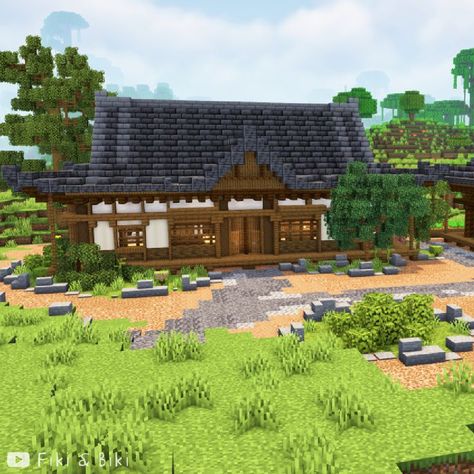 Timelapse vid of this build on our YouTube channel: Fiki & Biki 🐔 (link in bio) Samurai House Minecraft, Minecraft Asian Architecture, Traditional Japanese Minecraft House, Naruto Minecraft Builds, Minecraft Onsen, Minecraft Japanese Banner, Workshop Minecraft, Survival Base Minecraft, Mountain Fortress