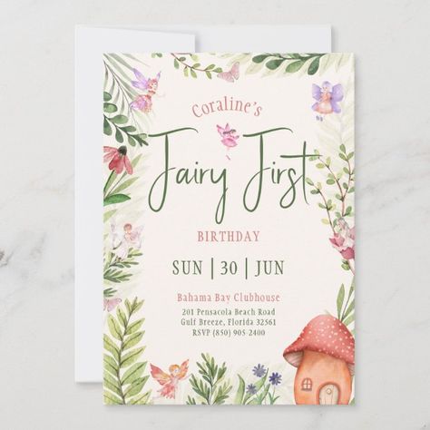 Create your own Invitation | Zazzle Enchanted Forest Creatures, First Birthday Forest, Mushroom Invitation, Fourest Birthday, Fairy Theme Birthday Party, Watercolor Mushroom, Colorful Mushrooms, Fairy Theme Party, Fairy Theme