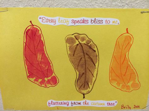 Leaves Craft For Infants, One Year Old Art Projects Fall, Fall Theme Activities For Infants, Leaf Infant Art, Infant Shape Art, Infant Leaf Activities, Autumn Footprint Art, Fall Art Activities For Infants, Change Is All Around Crafts For Infants