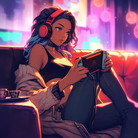 Anime Gamer Girlfriend, Anime Gamer Girlies, Gamer Illustrations, Gamer Girl Pfp, Female Gamer, Gamer Girlfriend, Anime Gamer, Fantasy Story Ideas, Gamers Anime