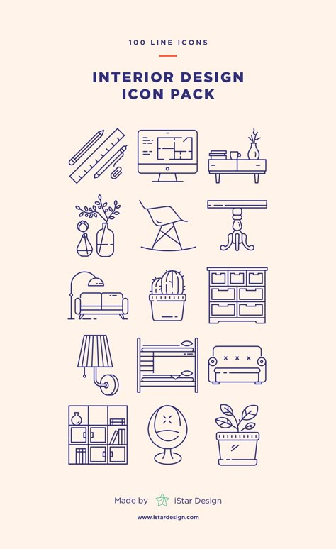 Interior Design Icons Set made by iStar Design. Series of 100 pixel-perfect icons, created by influence of interior design, construction & repair. Neatly organized icon, file and layer structure for better workflow experience. Carefully handcrafted icons usable for digital design or any possible creative field. Suitable for print, web, symbols, apps, infographics. Interior Design Illustration Graphics, Graphic Design Icons Symbols, Interior Design Symbols, Interior Symbol, Unique Doors Interior, Interior Design Icon, Files Icon, Interior Design Illustration, Digital Icon