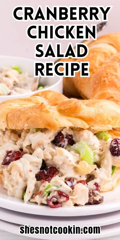 This Cranberry Chicken Salad Recipe features tender chicken, sweet dried cranberries, and crisp celery, all combined in a creamy dressing. Perfect for a quick lunch, meal prep as or an appetizer with crackers. Easy Cranberry Chicken, Cranberry Chicken Salad Recipe, Walnut Chicken Salad, Cranberry Chicken Salad, Chicken Salad Sandwich Recipe, Delicious Chicken Salad, Chicken Salad Recipe Easy, Cranberry Chicken, Pecan Chicken