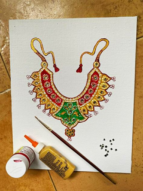 Necklace Painting On Canvas, Jewellery Painting, Igcse Art, Jewelry Illustration, Painted Jewelry, Bullet Journal Themes, Journal Themes, Diy Canvas Art Painting, Krishna Images