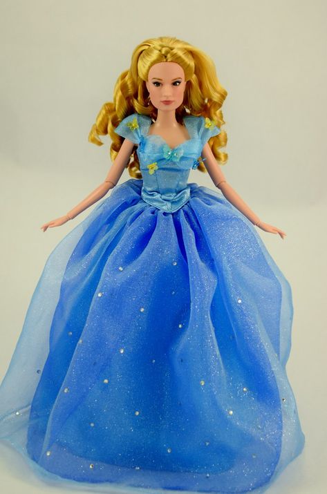 Disney Film Collection Cinderella Doll in Mattel Ball Gown - Before Swap Live Action Cinderella, Disney Princess Barbies, Cinderella Blue, Blue Ball Gown, Cinderella Doll, Ariel Doll, Film Collection, Disney Doll, Disney Princess Dolls