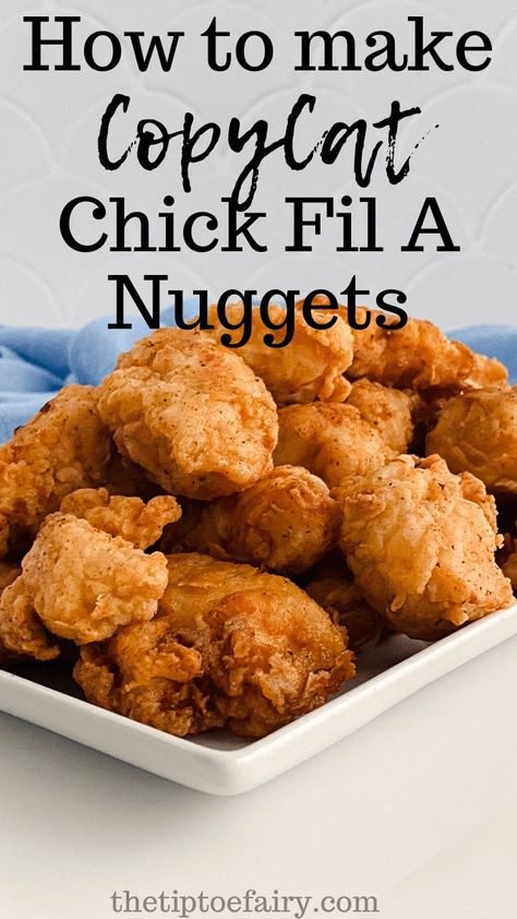 How to make Copycat Chick Fil A Chicken Nuggets | The TipToe Fairy Chickfila Chicken Nuggets, Chick Fil A Chicken Recipe, Chick Fil A Chicken Nuggets Recipe, Copycat Chick Fil A Nuggets, Chik Fil A Chicken, Chick Fil A Recipe Copycat, Chick Fil A Chicken Nuggets, Chick Fil A Recipe, Cream Cheese Mashed Potatoes