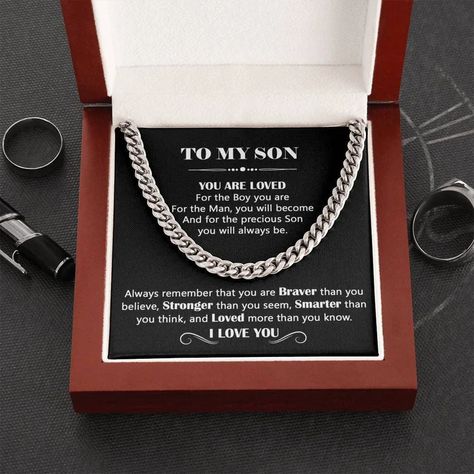 Cuban Chain Necklace for Son From Mom Son Birthday Gift With | Etsy Timeless Necklace, Romantic Gifts For Him, Promise Necklace, Cuban Link Chain Necklaces, Mens Chain Necklace, Meaningful Messages, Valentines Day Gifts For Him, Husband Birthday, Link Chain Necklace