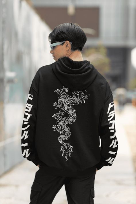 Asian Street Wear, Asian Style Clothes, Japanese Hoodie, Wolf Hoodie, White Hoodie Men, Dragon Hoodie, Harajuku Outfits, Wuxi, Anime Inspired Outfits