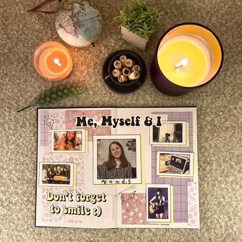 This is a scrapbook page about me Me Journal Page, About Me Journal Page, About Me Journal, Scrapbook Art Journal, Me Journal, Journal Creative, Scrapbook Art, Creative Journal, Journal Page