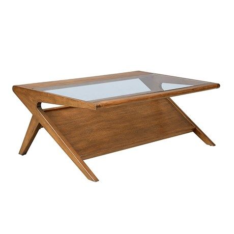 OLLIIX - Rocket Coffee Table with Tempered Glass | INK+IVY Home Wholesale Accent Furniture Living Room, Sleek Coffee Table, Pecan Wood, Coffee Table With Shelf, Tempered Glass Table Top, Solid Coffee Table, Mid Century Coffee Table, Solid Wood Coffee Table, Cool Coffee Tables