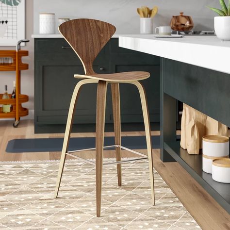 Langley Street Olivia Bar & Counter Stool & Reviews | Wayfair Kitchen With Shaker Cabinets, Plywood Counter, Chairs Logo, Scandinavian Dining Room, Mcm Kitchen, Breakfast Bar Stools, Contemporary Bar Stools, Shaker Cabinets, Counter Chairs