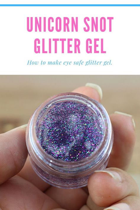 How to make unicorn snot glitter gel. This easy and fun diy recipe only has two ingredients! This DIY glitter gel can be used on the body or face. This simple recipe makes a beautiful sparkle for festivals or just fun. How to make glitter makeup. Use purple, pink, blue, or any other color! #unicorn #glitter Glitter Hair And Makeup, How To Make Body Glitter Gel, Unicorn Snot Makeup Ideas, How To Make Glitter Stick To Your Face, Glitter Ideas Diy, Homemade Body Glitter, Body Glitter Recipe, Diy Glitter Gel For Face, Diy Hair Glitter How To Make