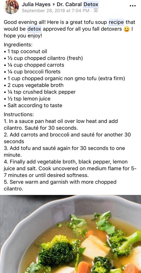 Dr Cabral 7 Day Detox Recipes, Equilife Detox Recipes, Detox Soup Recipes, Stephen Cabral, Detox Meals, Detox Foods, 7 Day Detox, Tofu Soup, Detox Soup