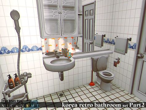 Sims 4 Retro Bathroom Cc, Sims 4 Vintage Bathroom Cc, Sims 4 Korean Cc Furniture, The Sims 4 Cc Patreon, Japanese Style Bathroom, Sims 4 Cc Patreon, Japanese Bathroom, Cc Patreon, Retro Bathroom