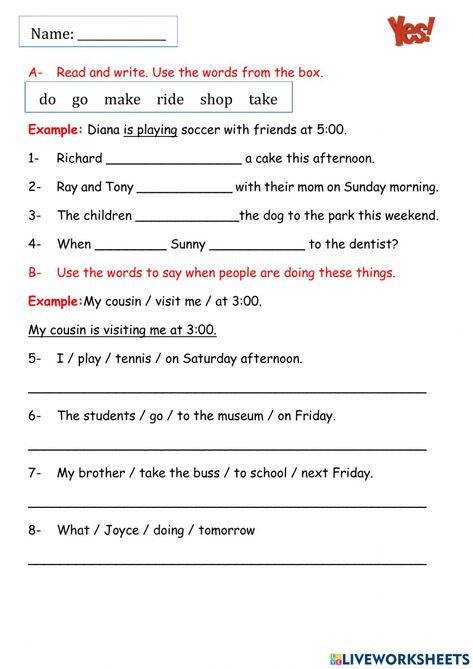 Future Progressive Worksheets, Present Progressive Worksheet For Kids, Present Progressive Tense Worksheets, Present Progressive Worksheet, Live Worksheet, Present Progressive, Reading Comprehension For Kids, Work Sheet, The Worksheet