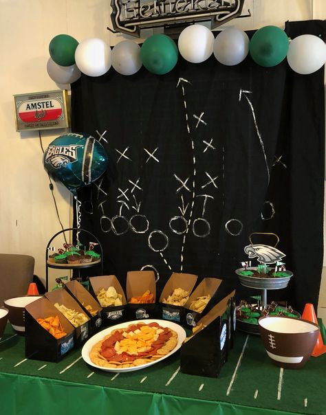 SuperBowl Party Back Drop  i just painted a black twin sheet with a football play i googled with white craft paint. Hang behind a snack table or photo booth Senior Photo Booth, Football Senior Photos, Party Photo Backdrop, Snack Table, Photo Booth Frame, Craft Paint, Back Drop, Superbowl Party, Senior Photo