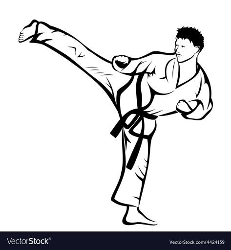 Karate Kick Drawing, Karate Background Design, Karate Cartoon, Karate Cartoon Character, 11 Tattoo, Karate Stickers, Karate Kick, Dibujo Simple, Creative Kids Crafts