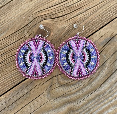 Native American Style Beaded Purple Earrings Dyi Earrings, Beautiful Beaded Earring, Embroidered Earrings, Beaded Earrings Native, Beaded Earrings Diy, Earrings Diy, Earrings Purple, Purple Earrings, Bead Work Jewelry