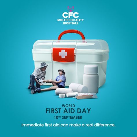 “Immediate first aid can make a real difference.” “You can be proud by learning and providing first aid when the time comes.” “We believe in keeping you safe. Happy World First Aid Day Contact Us for Appointments Now ►►► 95000 09063 / 90252 50000 / 98846 90565 Instagram ► https://www.instagram.com/cfchospitals/ Facebook►https://www.facebook.com/CFC-Multispeciality-Hospitals-109707038460100 #firstaidday#cfchospitals #cfcmultispecialityhospitals World First Aid Day, Healthcare Ads, Pet Branding, Aids Day, First Aid Beauty, Save Life, Be Proud, Make A Difference, First Aid