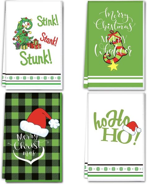 Christmas Kitchen Towels Stink Stank Stunk Hand Towels Merry Christmas Decorative Xmas Absorbent Dish Towels Winter Holiday Christmas Tree Home Decor for Cooking Baking Cleaning Set of 4 Grinch Bathroom Decor, Grinch Bathroom, Grinch Decorations, Stink Stank Stunk, Cartoon Christmas Tree, Tree Home Decor, Grinch Christmas Tree, Christmas Shower, Christmas Shower Curtains