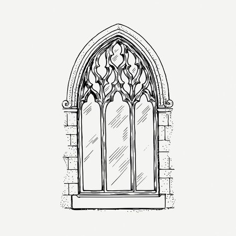 Gothic Windows Tattoo, Ancient Window, Window Sketch, Gothic Drawings, Victorian Windows, Aesthetics Art, Window Illustration, Drawing Vintage, Gothic Windows