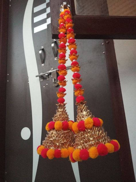 Side Wall Hanging For Diwali, Door Side Hangings Toran, Wall Hanging For Diwali, Diy Wall Hanging Yarn, Ganpati Decoration Theme, Diwali Diya Decoration, Diya Decoration, Decoration Theme, Door Hanging Decorations