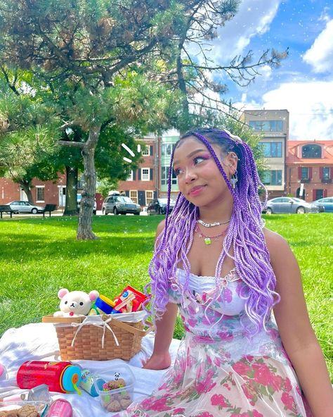 Philippines Outfits, Purple Braids, Oc Reference, Dyed Curly Hair, Cute Box Braids, Unique Braids, Summer Braids, Concert Fit, Braids Hairstyles Pictures